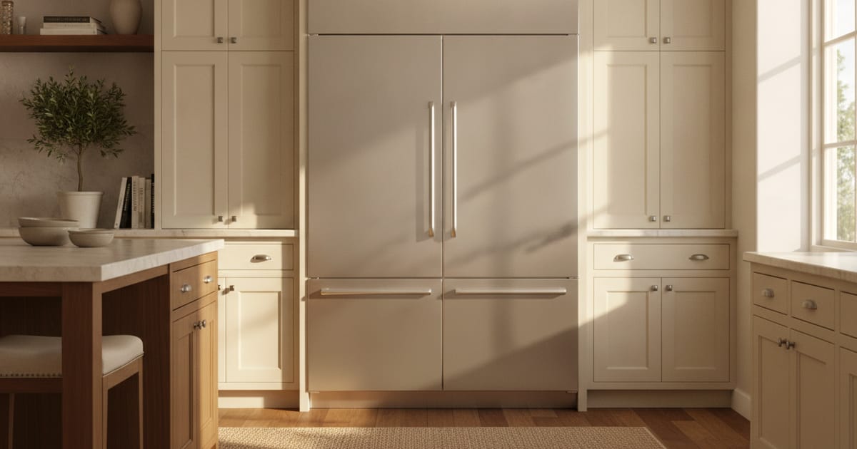An integrated Sub-Zero built-in refrigerator in a Southern California kitchen