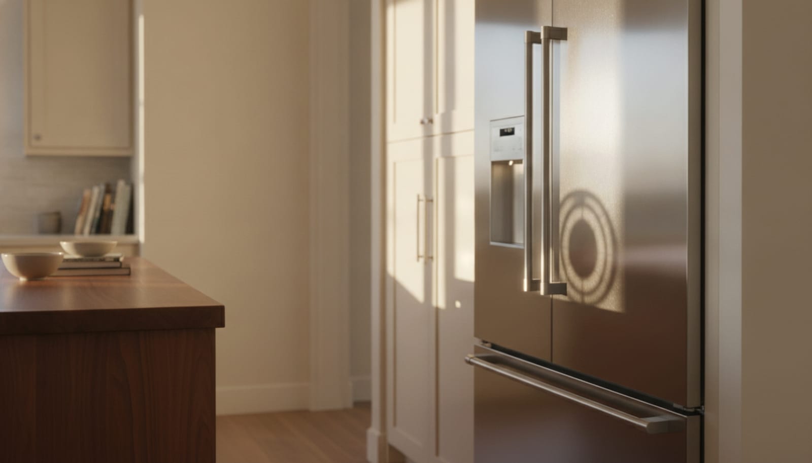 Lower grille of a built-in refrigerator, the fan and condenser area